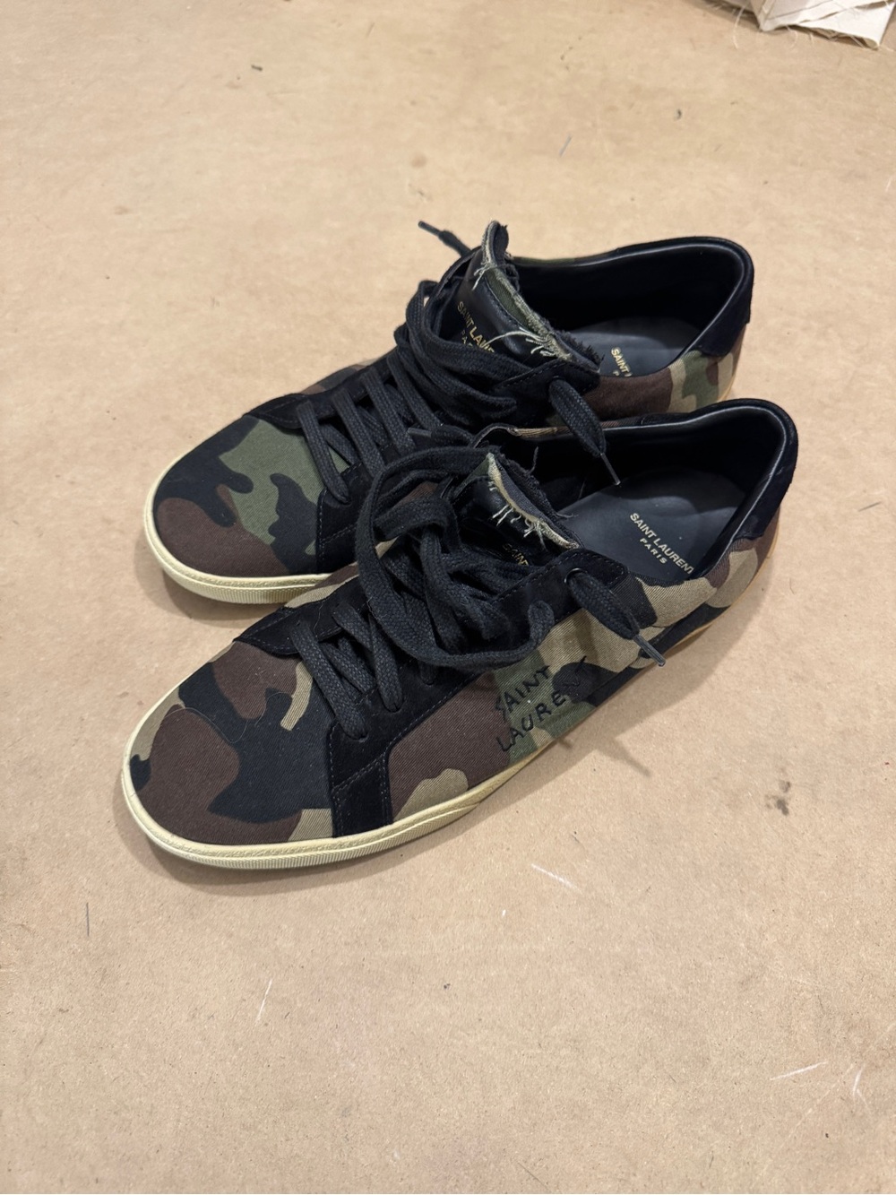 Saint Laurent Camo Low-Top Sneakers in Green, Black and Brown